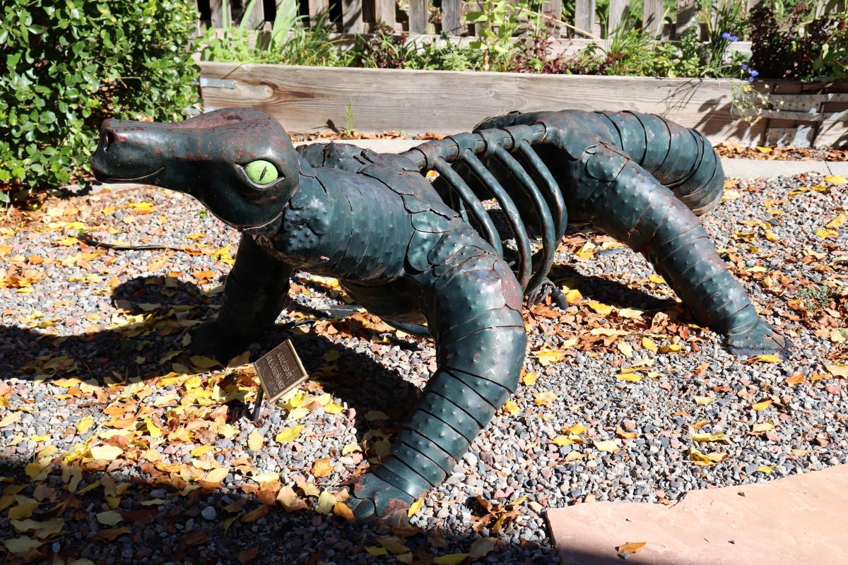 Metal sculpture at Hotchkiss Library