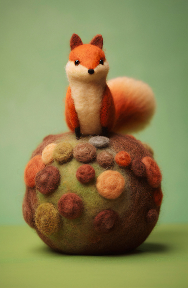 Felted squirrel on felted ball.