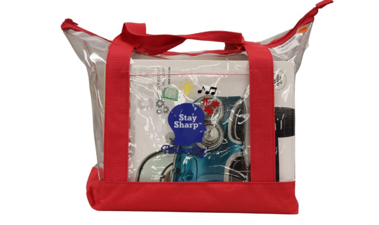 A Stay Sharp Kit in a red and clear vinyl bag.