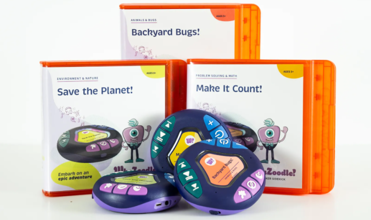 Three different WhaZoodles are presented in front of their cases.